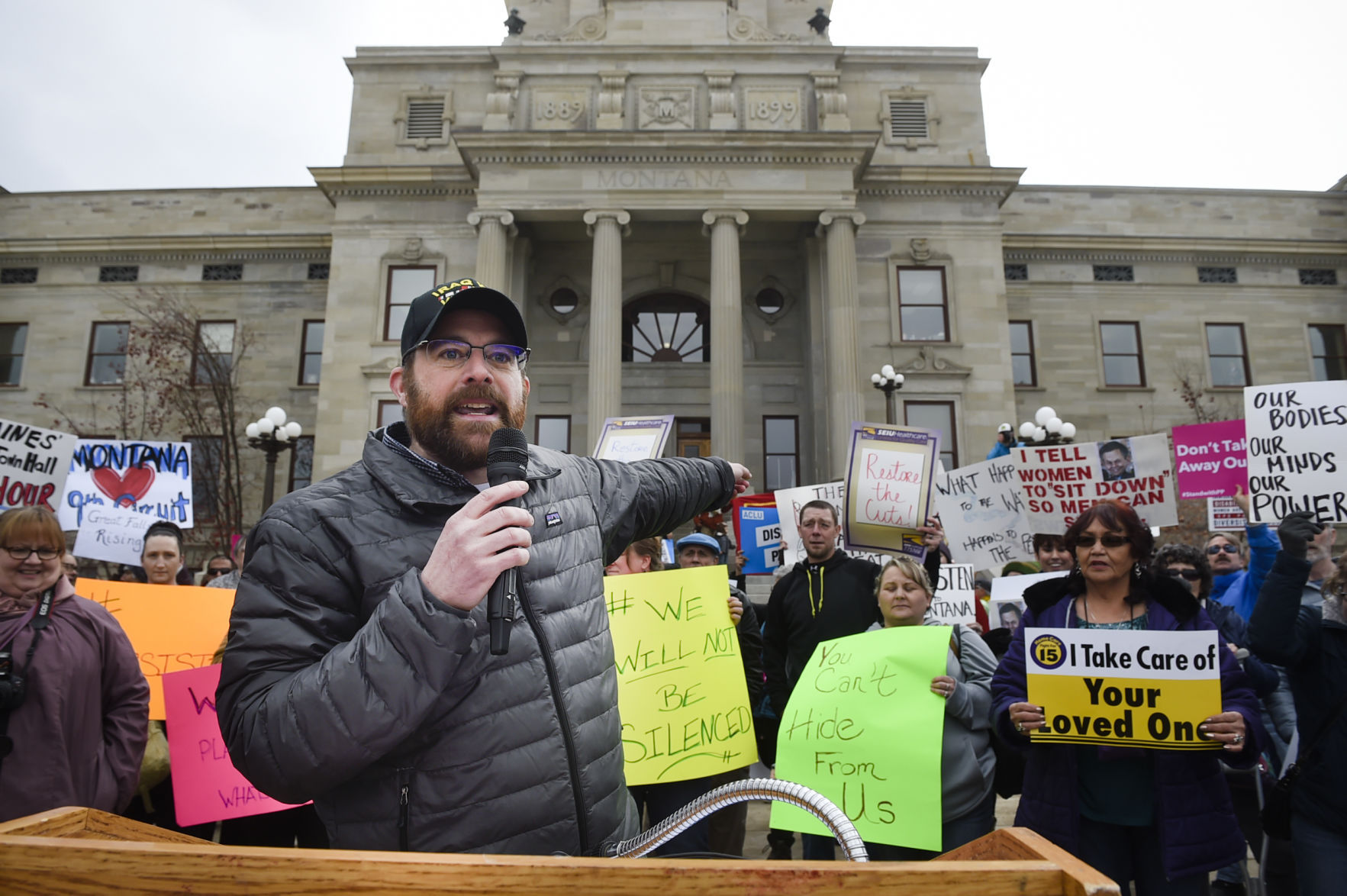 Hundreds of protesters gather to "Bring the Town Hall to Steve Daines"